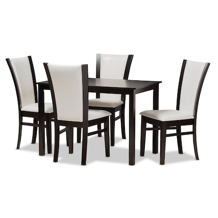 Baxton Studio Adley Modern 5-Piece Dark Brown Finished White Faux Leather Dining Set 142-8034-8026